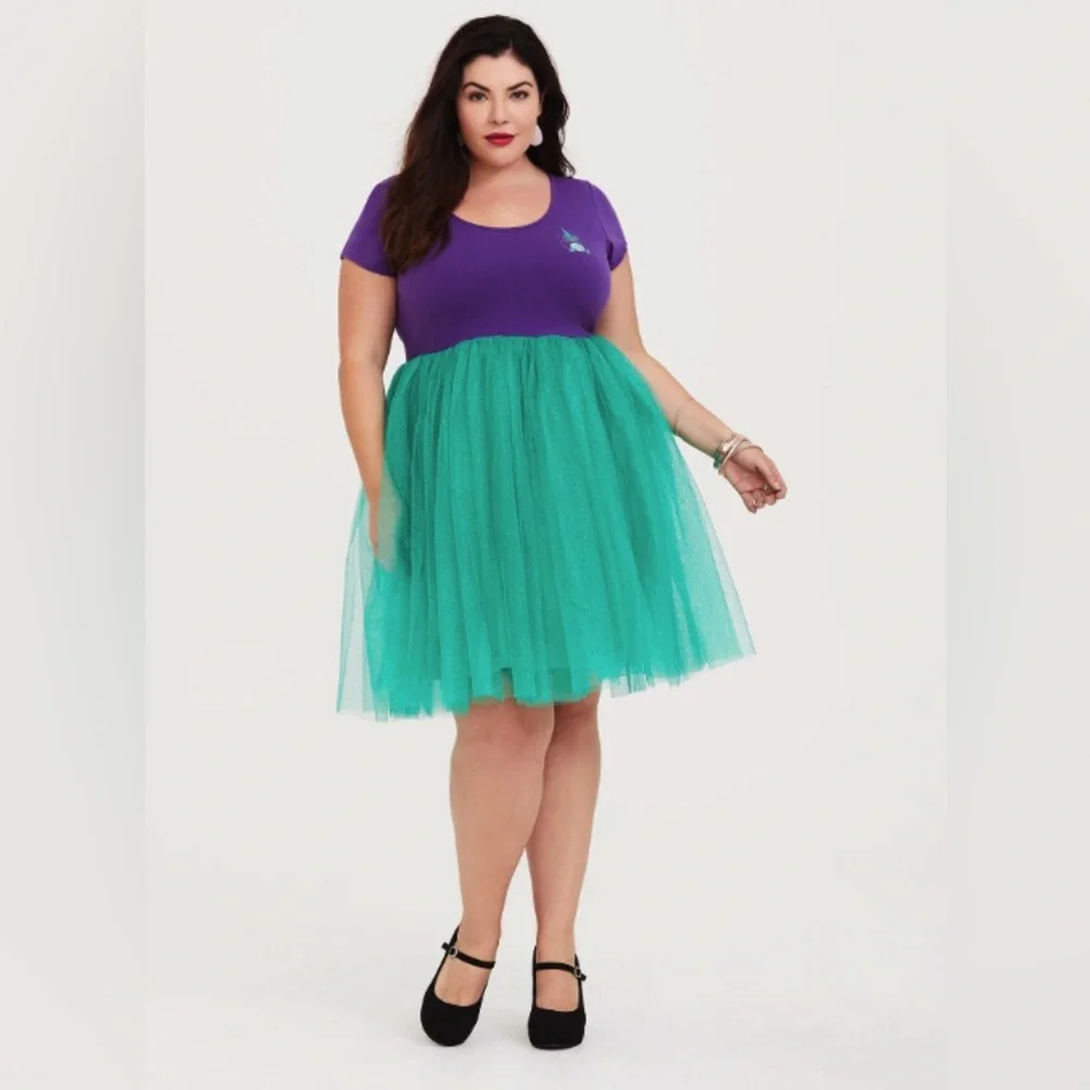 Torrid Disney Ariel Sparkle Dress Green and Purple Size 00 NWT